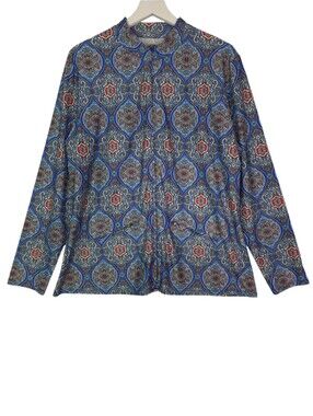 Coolibar UPF 50 Long Sleeve Quarter Zip Rash Guard Top Blue Print